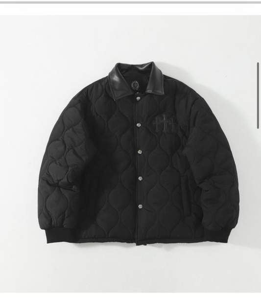 Black jacket displayed on a white background with text overlay