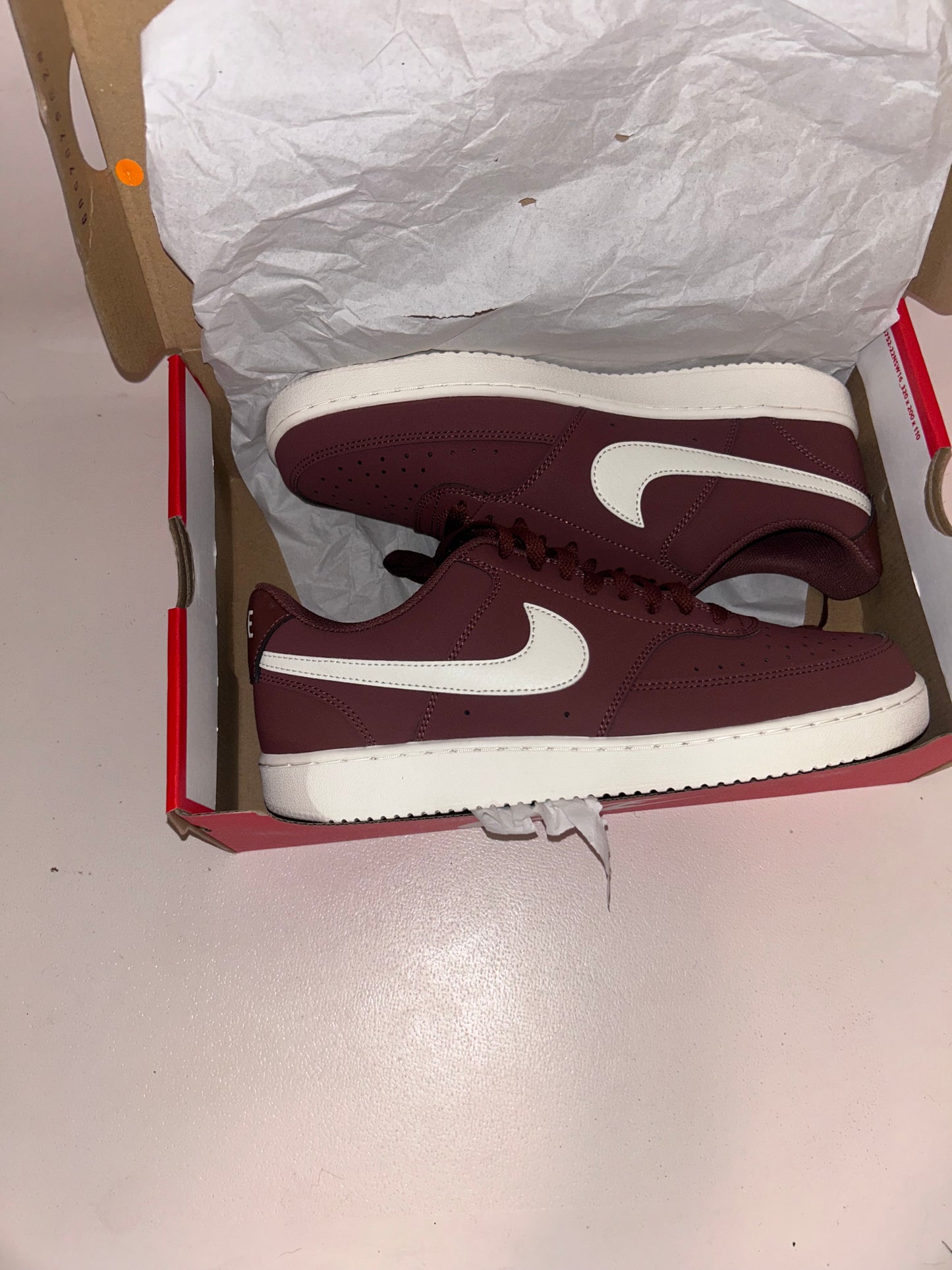 Nike Court Vision Lo, size 9.5 ,Red Sepia/Pale Ivory